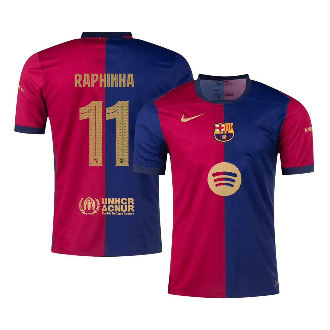 Męska Koszulka Domowa FC Barcelona RAPHINHA #11 2024/25 - UCL (Spotify Logo Without Text) - Topowe Koszulki Pilkarskie Sklep Internetowy