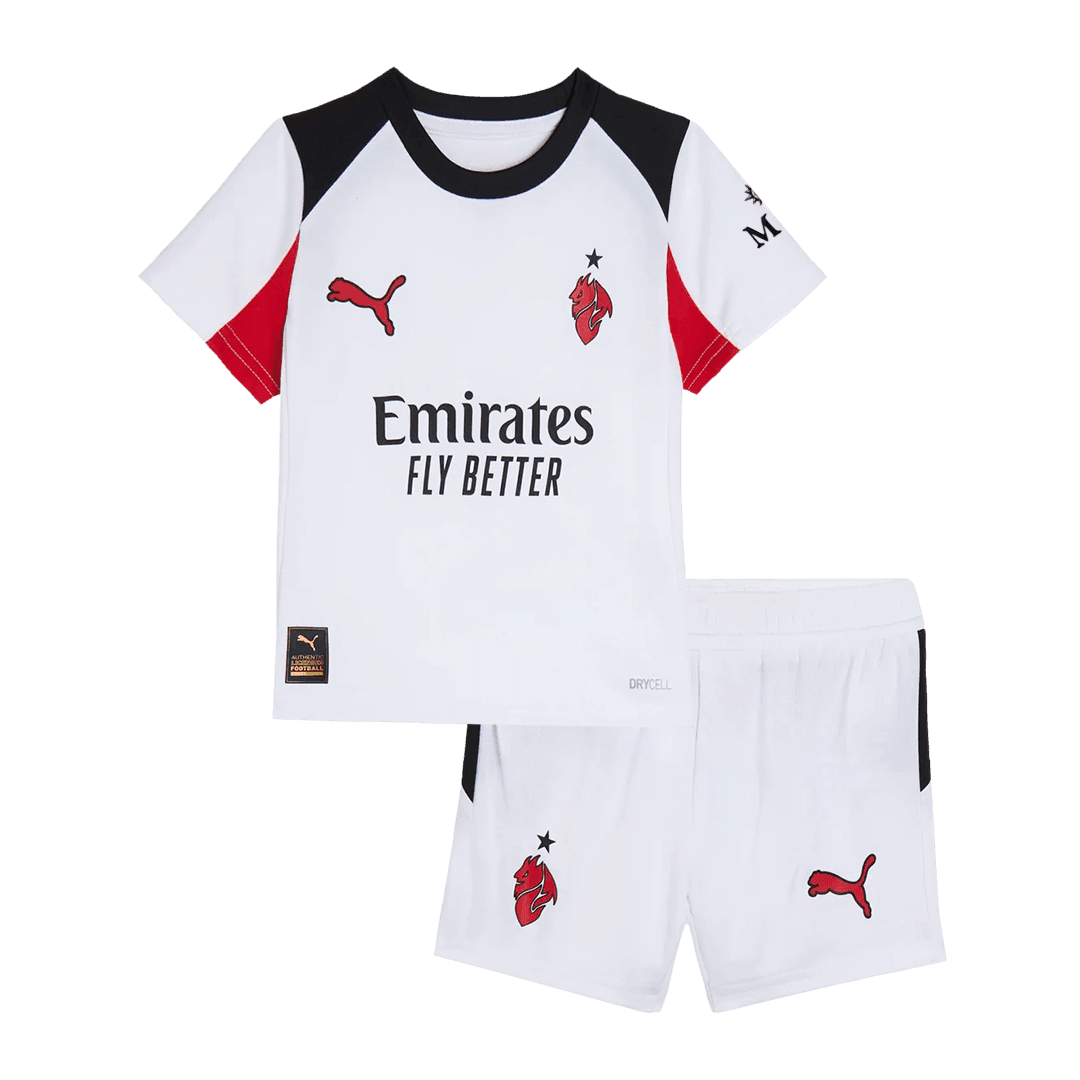Dziecięcy Zestaw Wyjazdowa AC Milan (Koszulka+Spodenki) 2025/26 - Topowe Koszulki Pilkarskie Sklep Internetowy