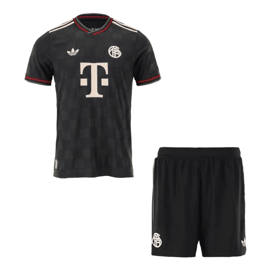 Męski Zestaw Trzecia Wyjazdowa Bayern Munich Wersja Piłkarska (Koszulka+Spodenki) 2025/26 - Slim Fit - Topowe Koszulki Pilkarskie Sklep Internetowy