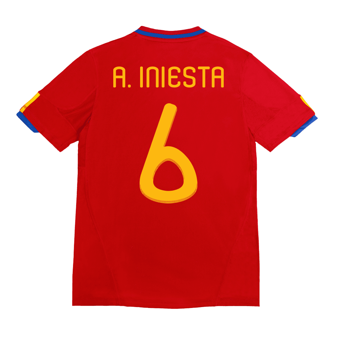 Męska Koszulka Retro Domowa Spain World Cup A. INIESTA #6 2010 - Topowe Koszulki Pilkarskie Sklep Internetowy
