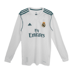 Męska Koszulka Retro Domowa Real Madrid 2017/18 z Długim Rękawem - Topowe Koszulki Pilkarskie Sklep Internetowy