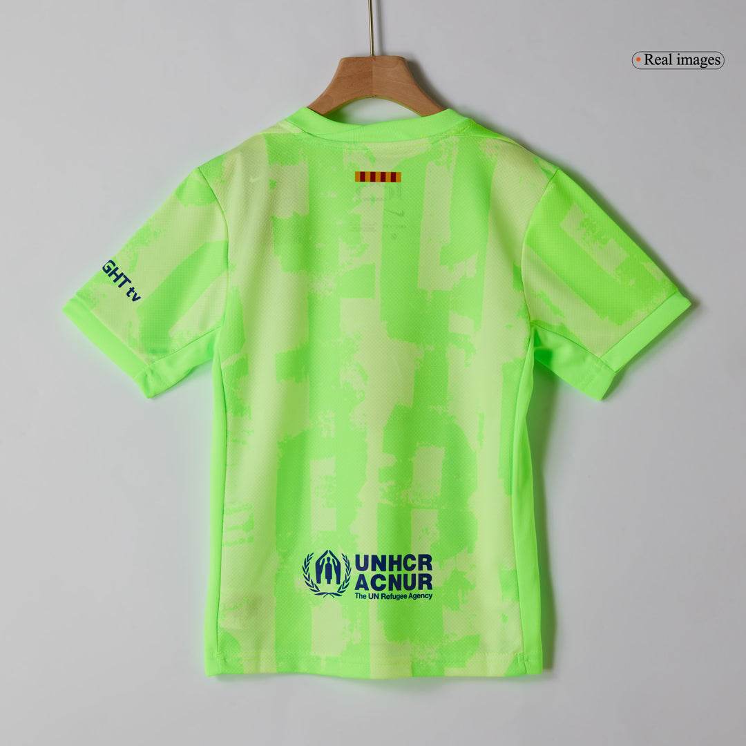 Zestaw Piłkarski Dla Dzieci Barcelona Third Away (Koszulka+Spodenki) 2024/25 - UCL (Logo Spotify bez tekstu) - Topowe Koszulki Pilkarskie Sklep Internetowy
