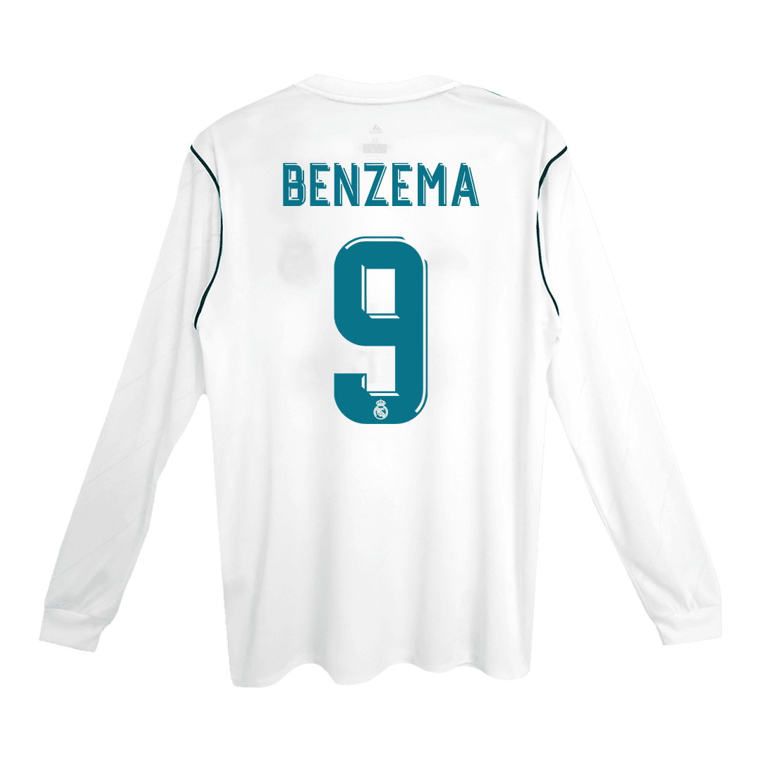 Męska Koszulka Retro Domowa Real Madryt BENZEMA #9 Długi Rękaw 2017/18 - Topowe Koszulki Pilkarskie Sklep Internetowy