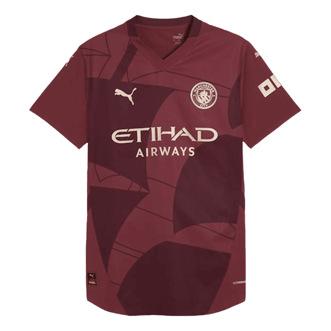 Męska Wysokiej jakości koszulka piłkarska Manchester City Third Away 2024/25 czerwona - Slim Fit - Topowe Koszulki Pilkarskie Sklep Internetowy