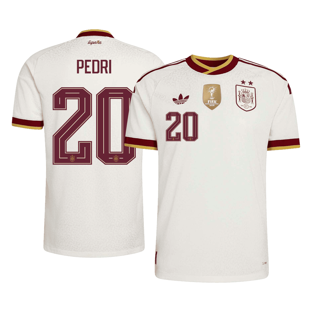 Męska koszulka Hiszpanii Champion Edition wyjazdowa PEDRI #20 wersja zawodnicza - Mundial 2026