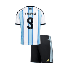 Dziecięcy zestaw Argentyny domowa J. ALVAREZ #9 (Koszulka+Spodenki) - Mundial 2026 [PREMIUM]