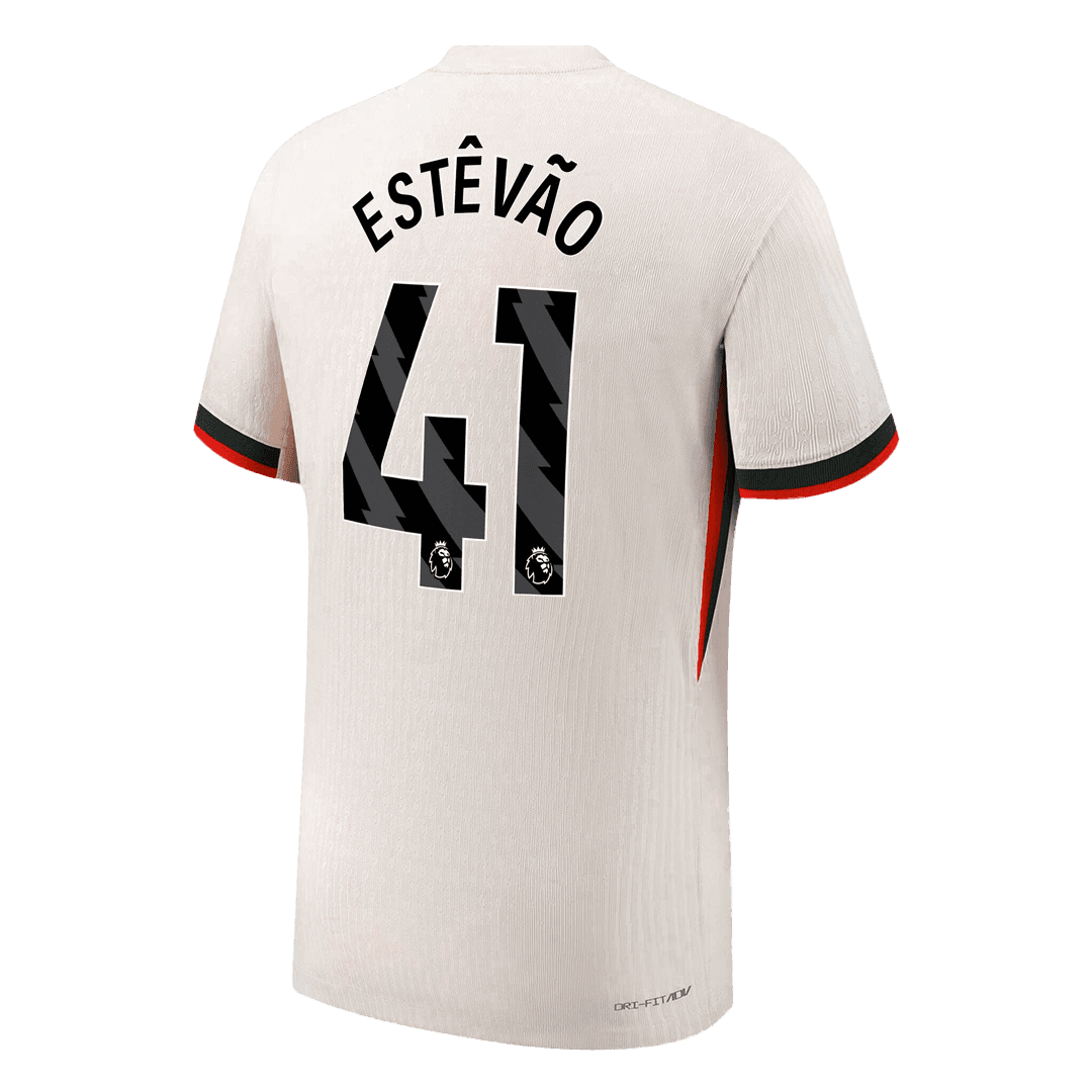 Męska Koszulka Wyjazdowa Chelsea ESTÊVÃO #41 Wersja Piłkarska 2025/26 - Slim Fit - Topowe Koszulki Pilkarskie Sklep Internetowy