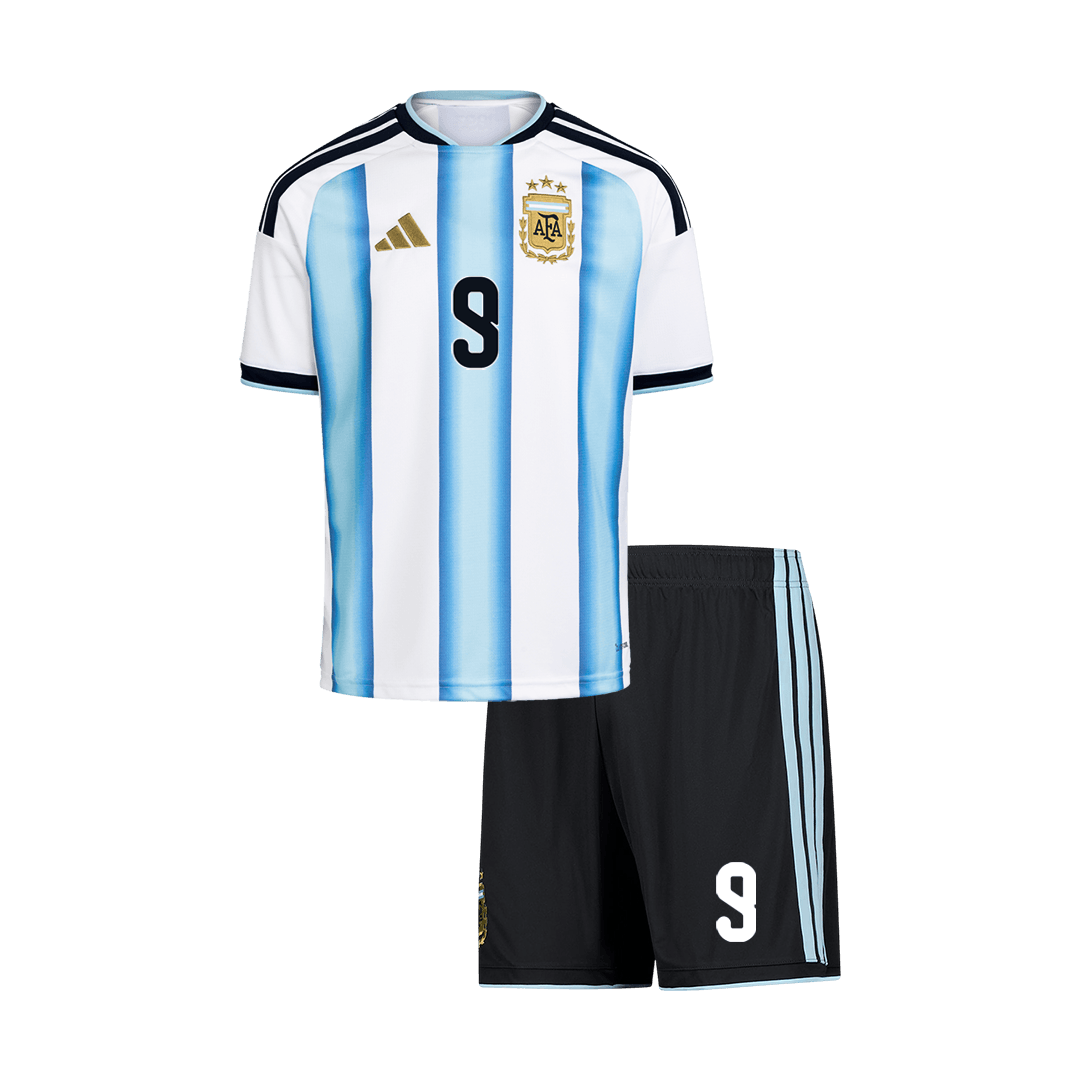 Dziecięcy zestaw Argentyny domowa J. ALVAREZ #9 (Koszulka+Spodenki) - Mundial 2026 [PREMIUM]