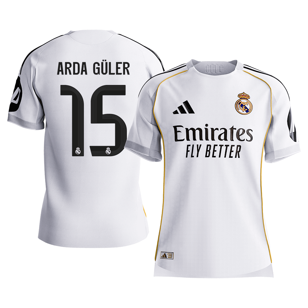 Męska Koszulka Domowa Real Madrid ARDA GÜLER #15 Wersja Piłkarska 2025/26 - Slim Fit [PREMIUM]