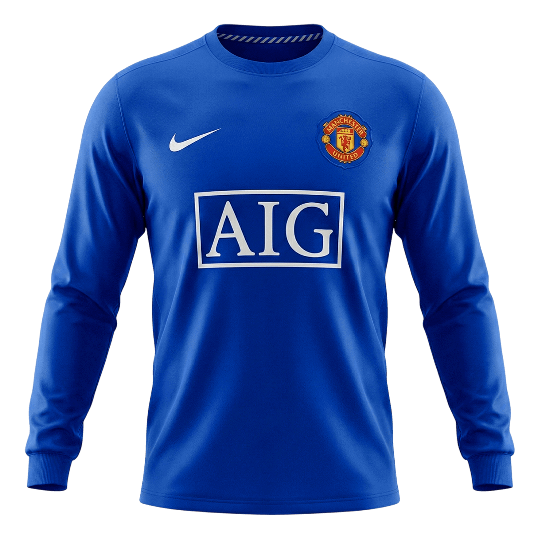 Męska Koszulka Retro Trzecia Wyjazdowa Manchester United 2008/09 z Długim Rękawem