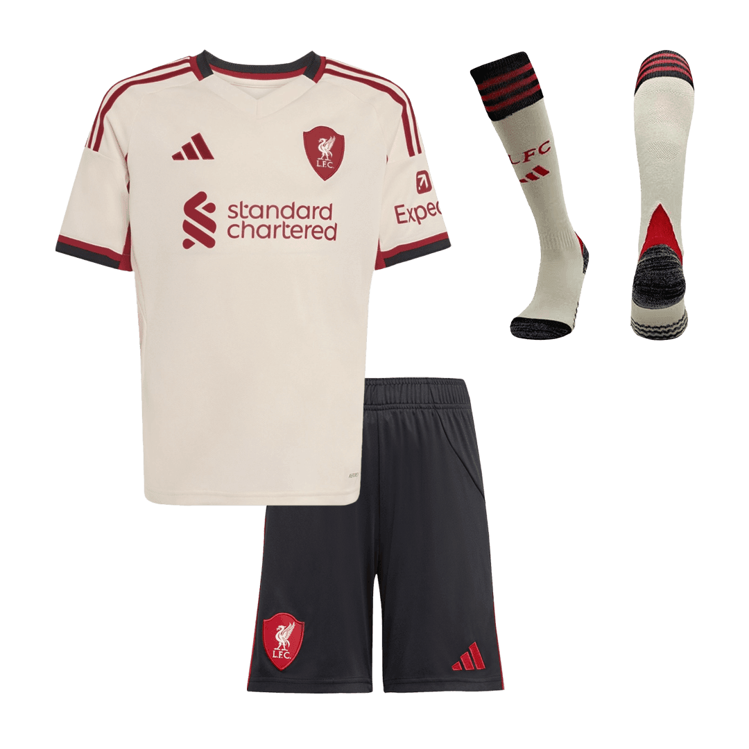 Dziecięcy Zestaw Wyjazdowa Liverpool (Koszulka + Spodenki + Skarpety) 2025/26 - Topowe Koszulki Pilkarskie Sklep Internetowy