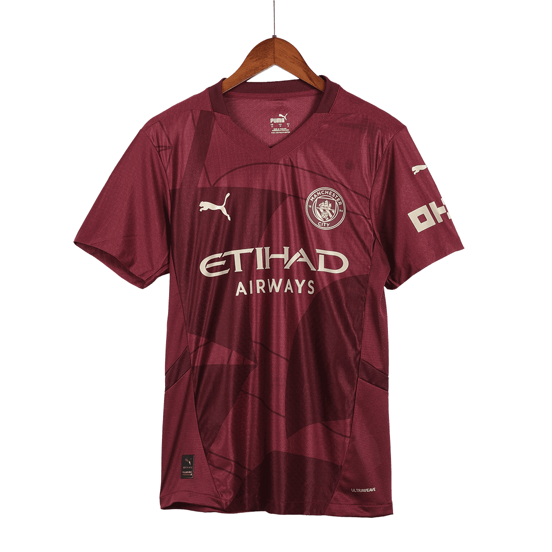 Męska Wysokiej jakości koszulka piłkarska Manchester City Third Away 2024/25 czerwona - Slim Fit - Topowe Koszulki Pilkarskie Sklep Internetowy