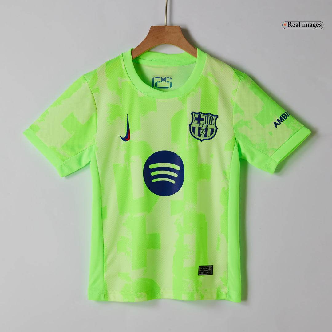 Zestaw Piłkarski Dla Dzieci Barcelona Third Away (Koszulka+Spodenki) 2024/25 - UCL (Logo Spotify bez tekstu) - Topowe Koszulki Pilkarskie Sklep Internetowy
