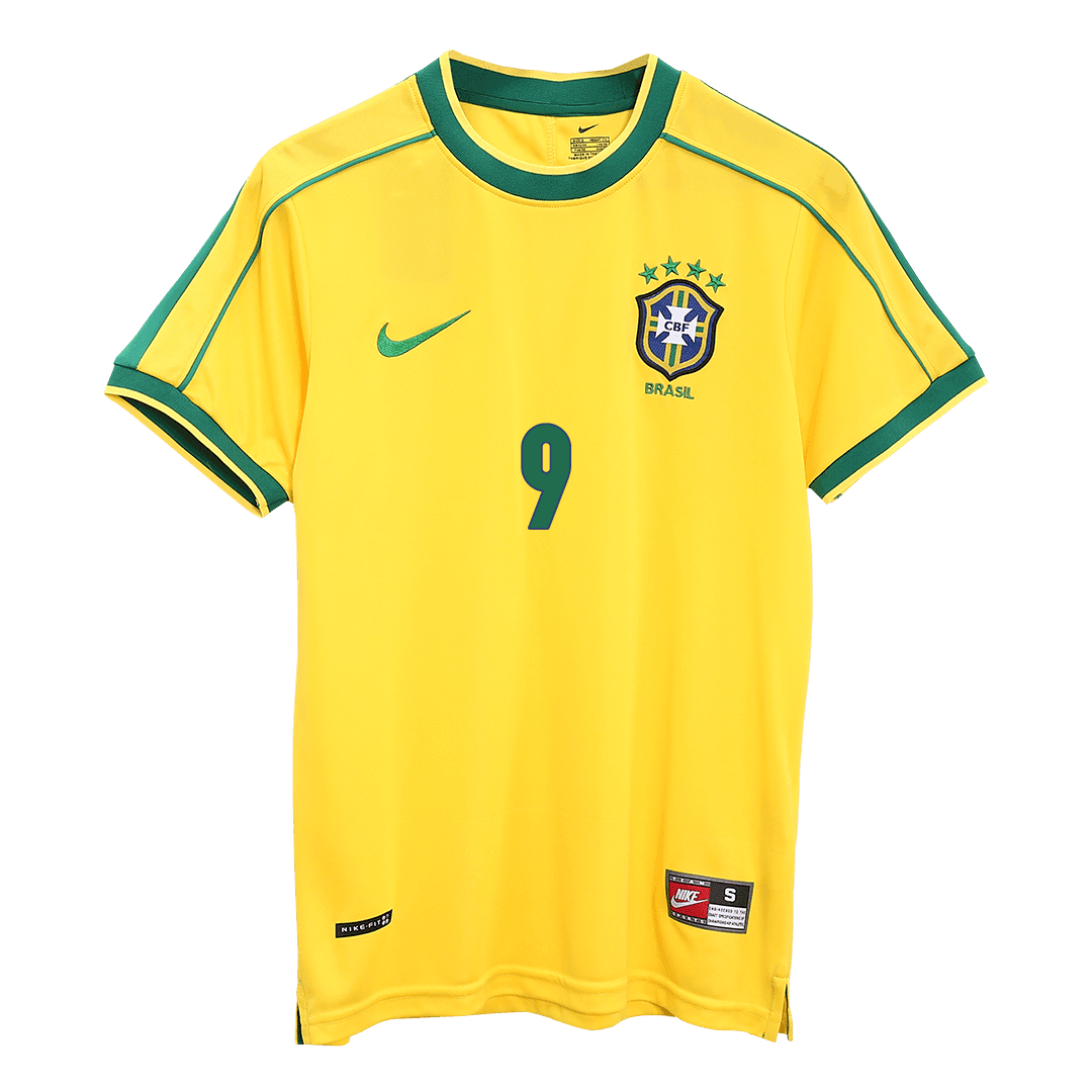 Męska Koszulka Retro Domowa Brazylia RONALDO #9 1998 - World Cup - Topowe Koszulki Pilkarskie Sklep Internetowy