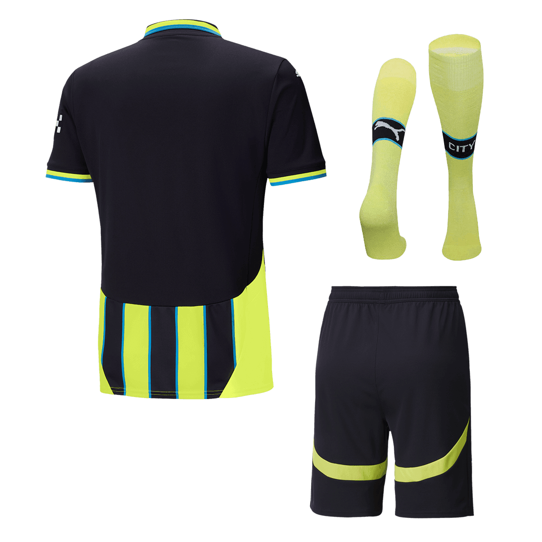 Komplet wyjazdowych koszulek piłkarskich Manchester City (koszula + spodenki + skarpetki) 2024/25 - Topowe Koszulki Pilkarskie Sklep Internetowy