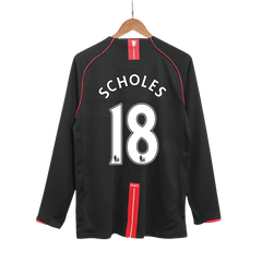 Retro SCHOLES #18 2007/08 Męska Koszulka Wyjazdowa MU z Długim Rękawem - Topowe Koszulki Pilkarskie Sklep Internetowy