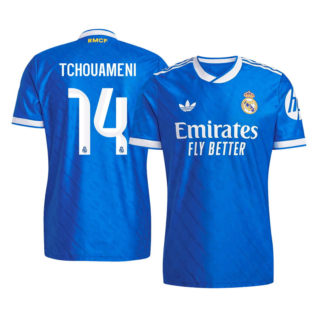 Real Madrid Auswärtstrikot für Herren, drittes Auswärtstrikot, Tchouameni #14, Saison 2025/26, Fußballversion – Slim Fit